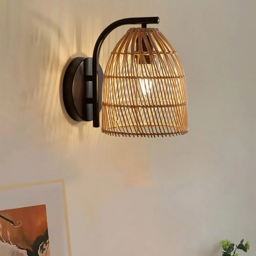 Audara-Japanese Wabi-sabi Wind Wall Lamp Tea Room Restaurant Background Wall Lights New Chinese Zen Simple Sconces B&B Aisle Corridor Rattan Mounted Lighting Fixture