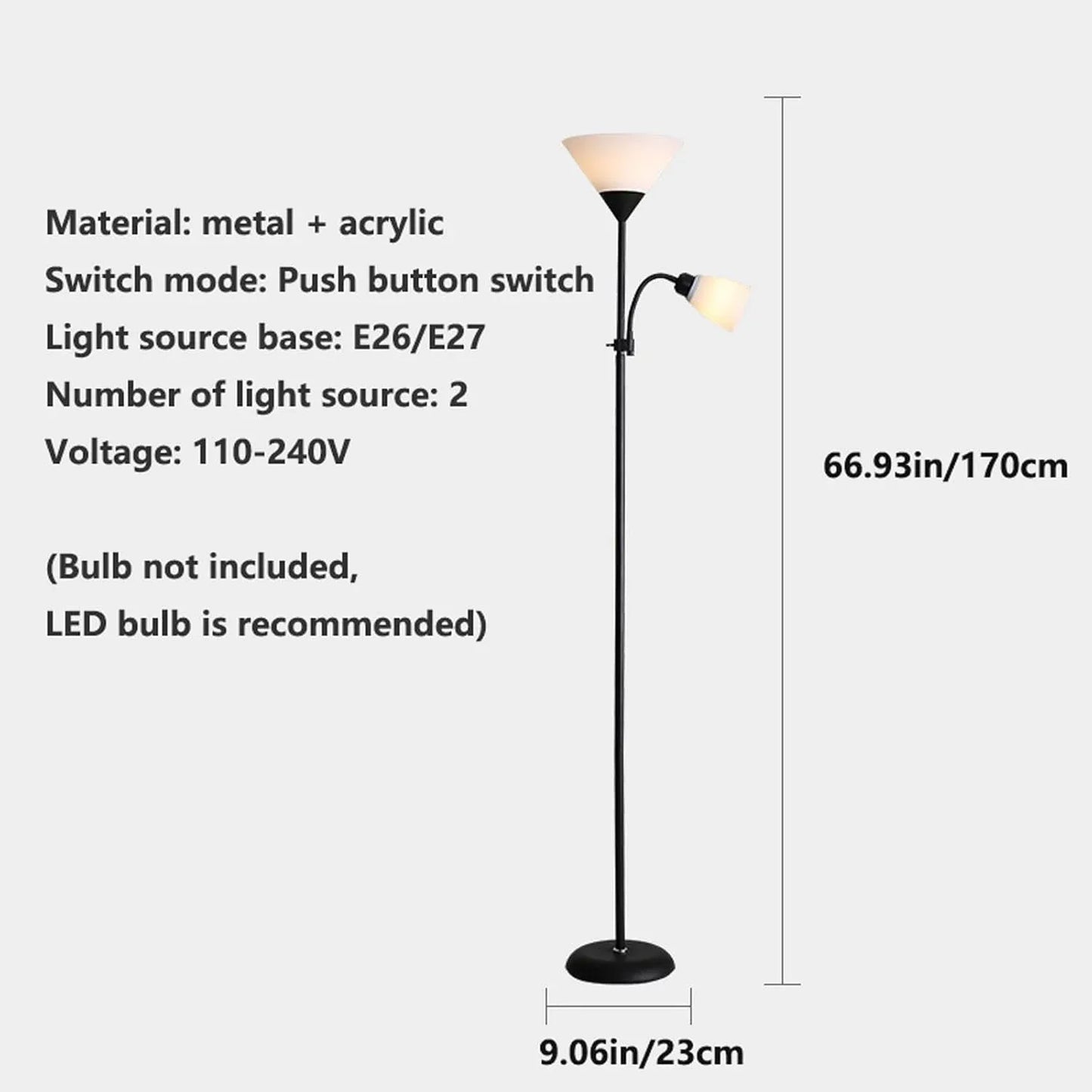 Audara-Modern Simple Metal Acrylic Floor Lamp 1/2 Light Source E26 H67’ Bedroom Living Room Sofa Beside Standing Lamp Restaurant Hotel Torchiere Farmhouse B&B Cafe Decoration Lighting Fixture