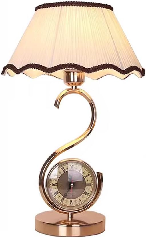 Audara-European Customised With Clock Handmade Fabric Desk Light Classic Luxury Bedroom Bedside Desk Lamp Study Room Living Room Office Table Lamp B&B Hotel Front Desk Coffee Shop Restaurant Lighting Fixture