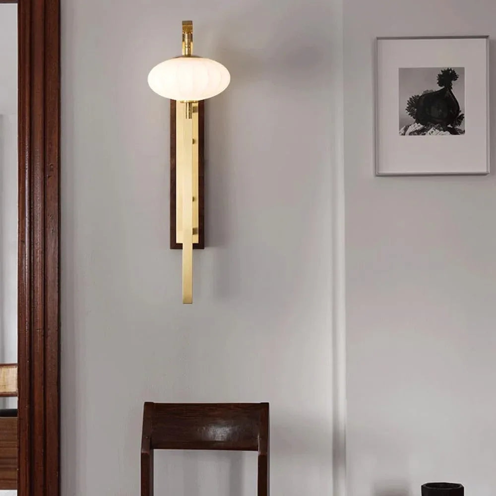 Audara-New Chinese Style Full Copper Wall Lamp Light Luxury Living Room Background Wall Lights Creative Walnut Sconces Bedroom Bedside Decoration Mounted Lighting Fixture