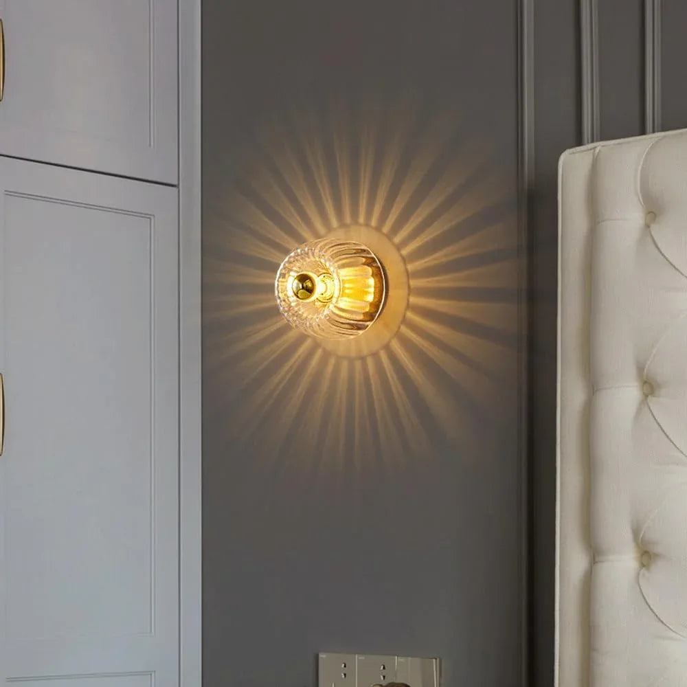 Audara-Creative Bedside Glass Wall Lamp Corridor Aisle Entrance Wall Lights Postmodern Scandinavian Full Copper Sconces Living Room Bedroom Single Head Mounted Lighting Fixture