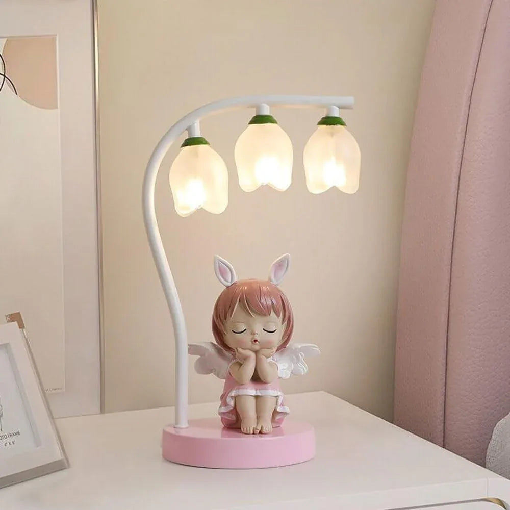 Audara-Cute Creative Bedroom Bedside Kids Room Desk Light School Amusement Park Desk Lamp Villa Restaurant Library Table Lamp Warm Cartoon Pink Rabbit Glass Resin Lighting Fixture