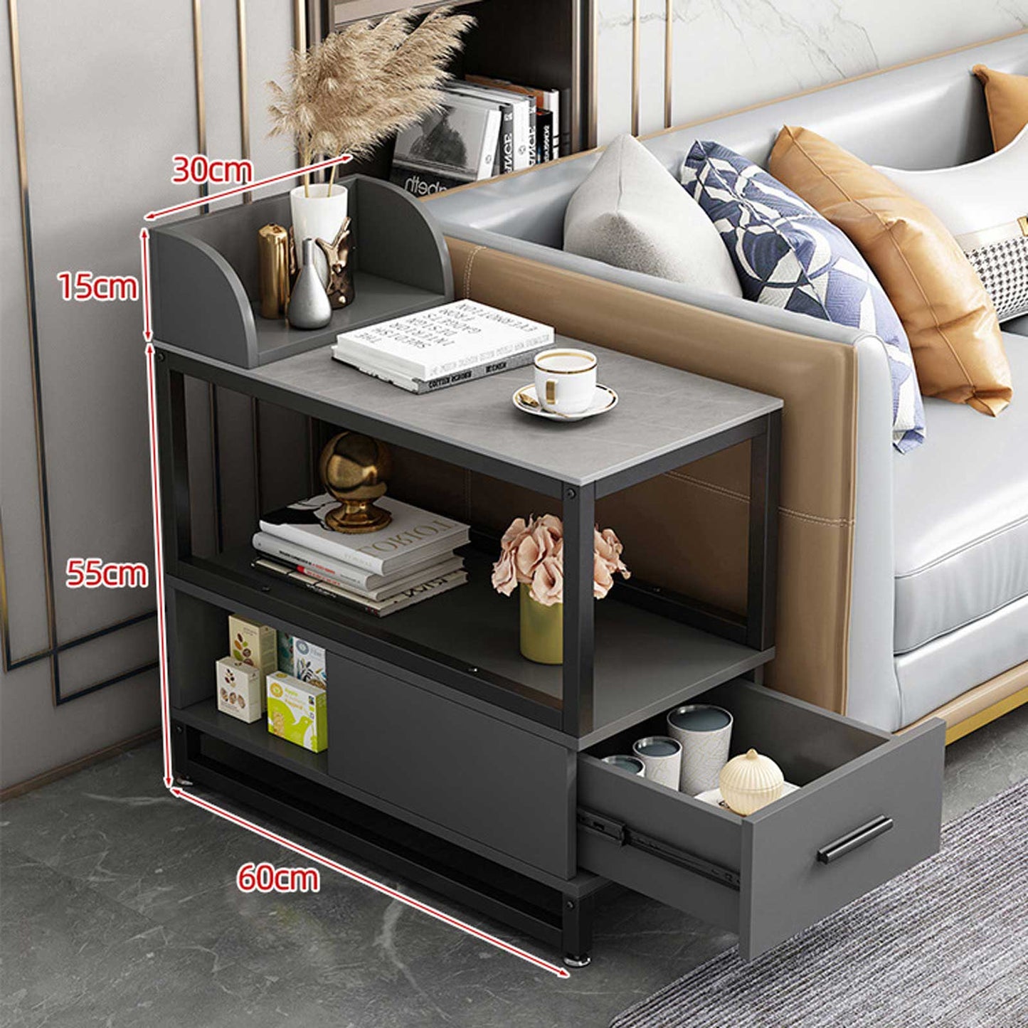 Audara-sofa side few living room Italian light luxury side cabinet simple modern side cabinet coffee table bedside small apartment corner few gray rock slab gray cabinet (vertical ear) 30 * 60cm