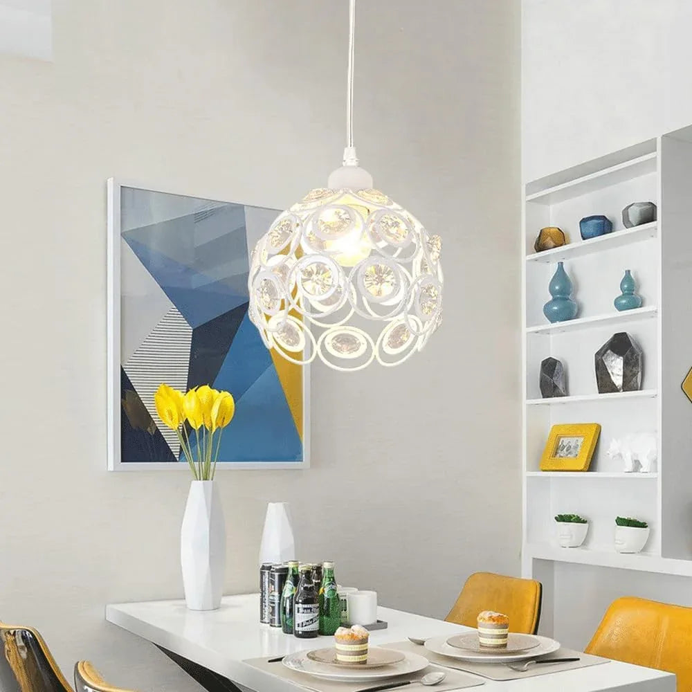 Audara-Crystal Pendant Light, 8-inch, Bohemian Style, Minimalist Design, Multi-Style Lighting Fixture Suitable for Living Rooms, Cafes, Dining Rooms, Kitchen Islands, and Entryways.