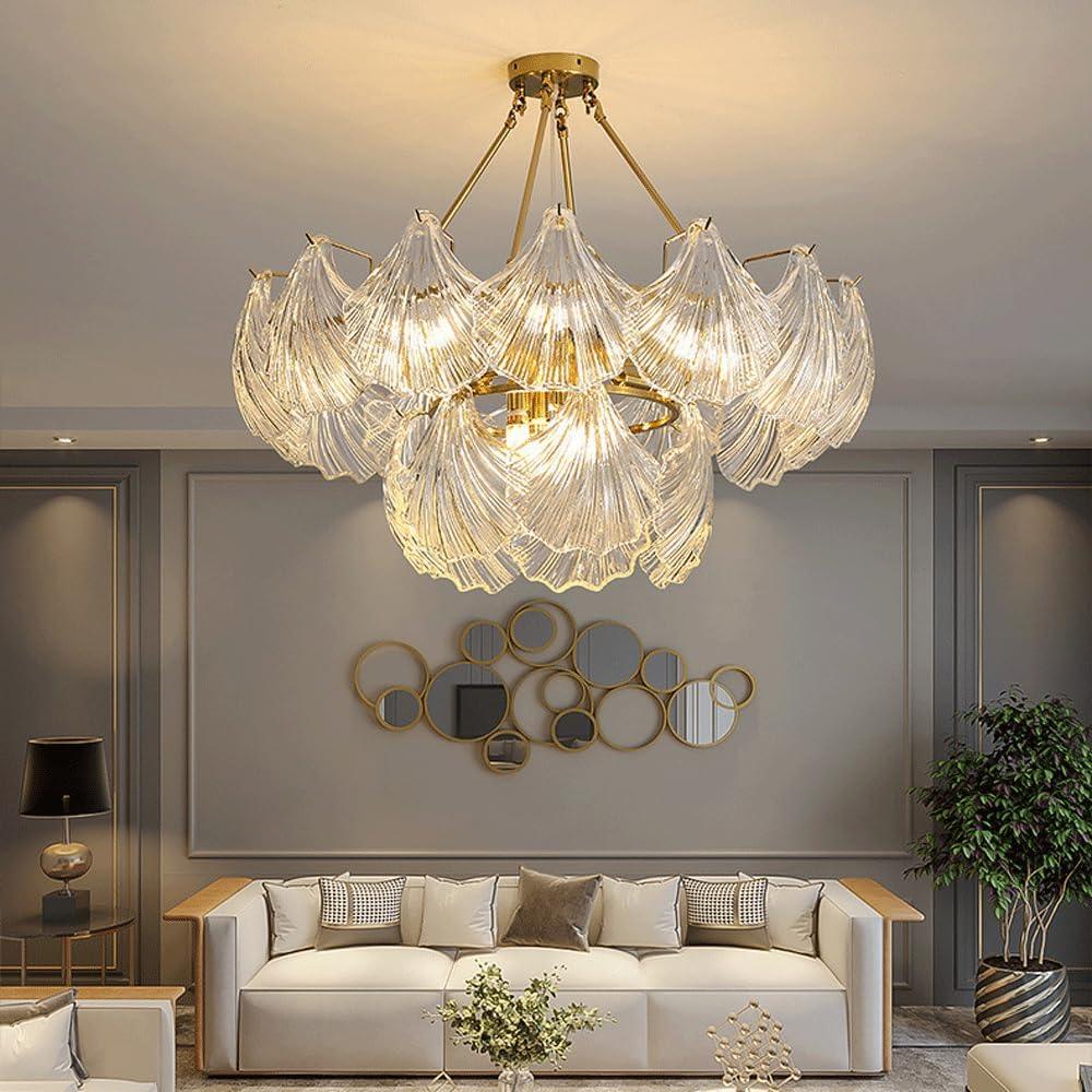 Audara-32-inch Shell-Shaped Crystal Chandeliers Suitable for Installation in Diverse Spaces Such As Bedrooms, Hotels, and Kitchen Islands Glass Chandelier for Living Room Minimalist European Style