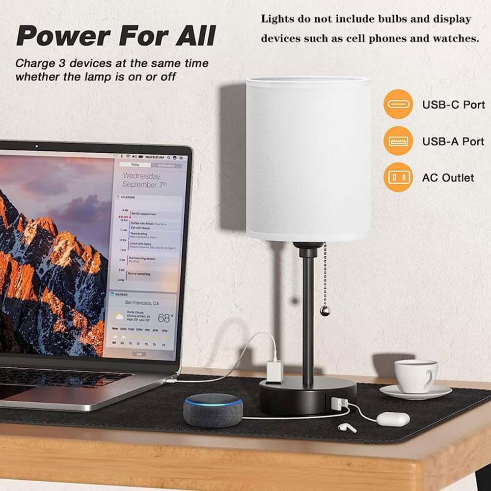 Audara-Modern Simple Bedroom Study Office Desk Light American Style Personalized Zipper Switch 2 USB 1 AC Ports Fabric Desk Lamp Apartment Hotel Decor Table Lamp Living Room Wall Cabinet Lighting Fixture