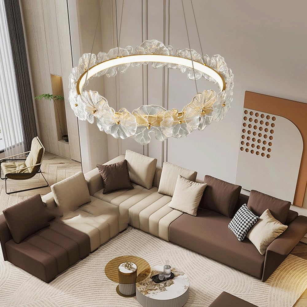 Audara-16-inch Crystal Chandeliers With 3-color LED Strips European Modern-style Chandeliers For Living Rooms Suitable For Bedrooms, Studies, Hotels, Kitchens, And Island Ceiling Lights Glass Chandeli