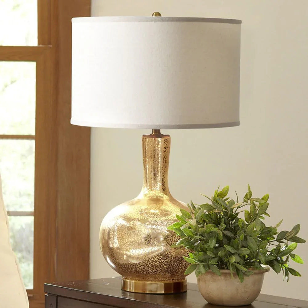 Audara-Modern Light Luxury Study Room Bedroom Bedside Desk Light Personalized Warm Fabric Glass Desk Lamp Living Room Couch Side Office Table Lamp Restaurant Hotel Farmhouse B&B Country Lighting Fixture