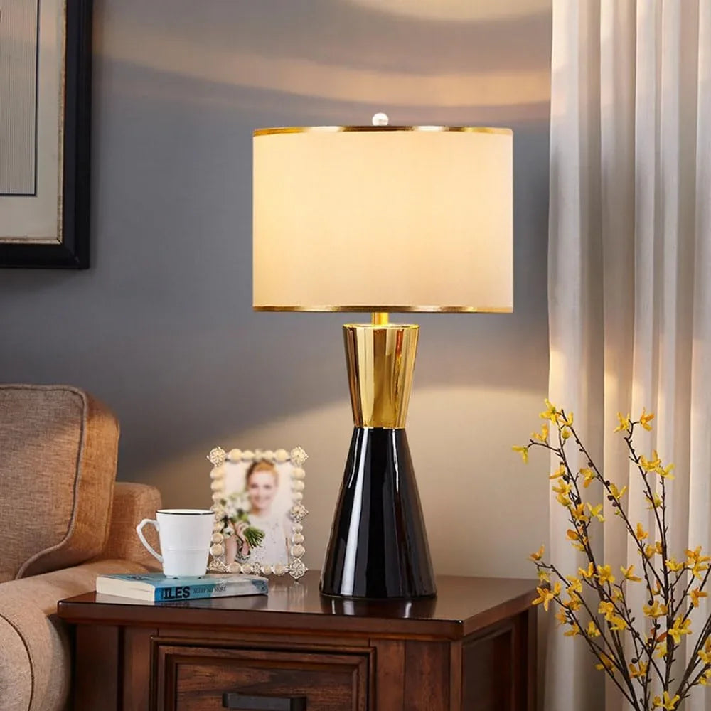 Audara-American Light Luxury Bedroom Bedside Living Room Desk Light Simple Modern Fabric Ceramic Desk Lamp B&B Farmhouse Villa Restaurant Table Lamp Hotel Coffee Shop Mall Lighting Fixture