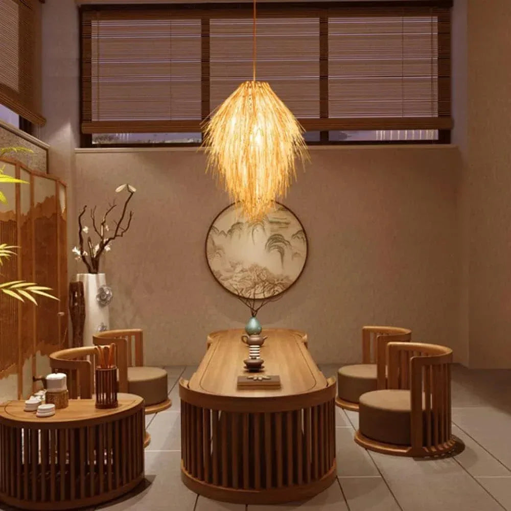 Audara-Simple Natural Chandeliers/Bohemian Chinese Pendant Light/Custom Bamboo Woven Handmade Lighting Fixture/B&B Cafe Living Room Hallway Rustic Hotpot Shop Dining Room Beach Botanical Area Hanging