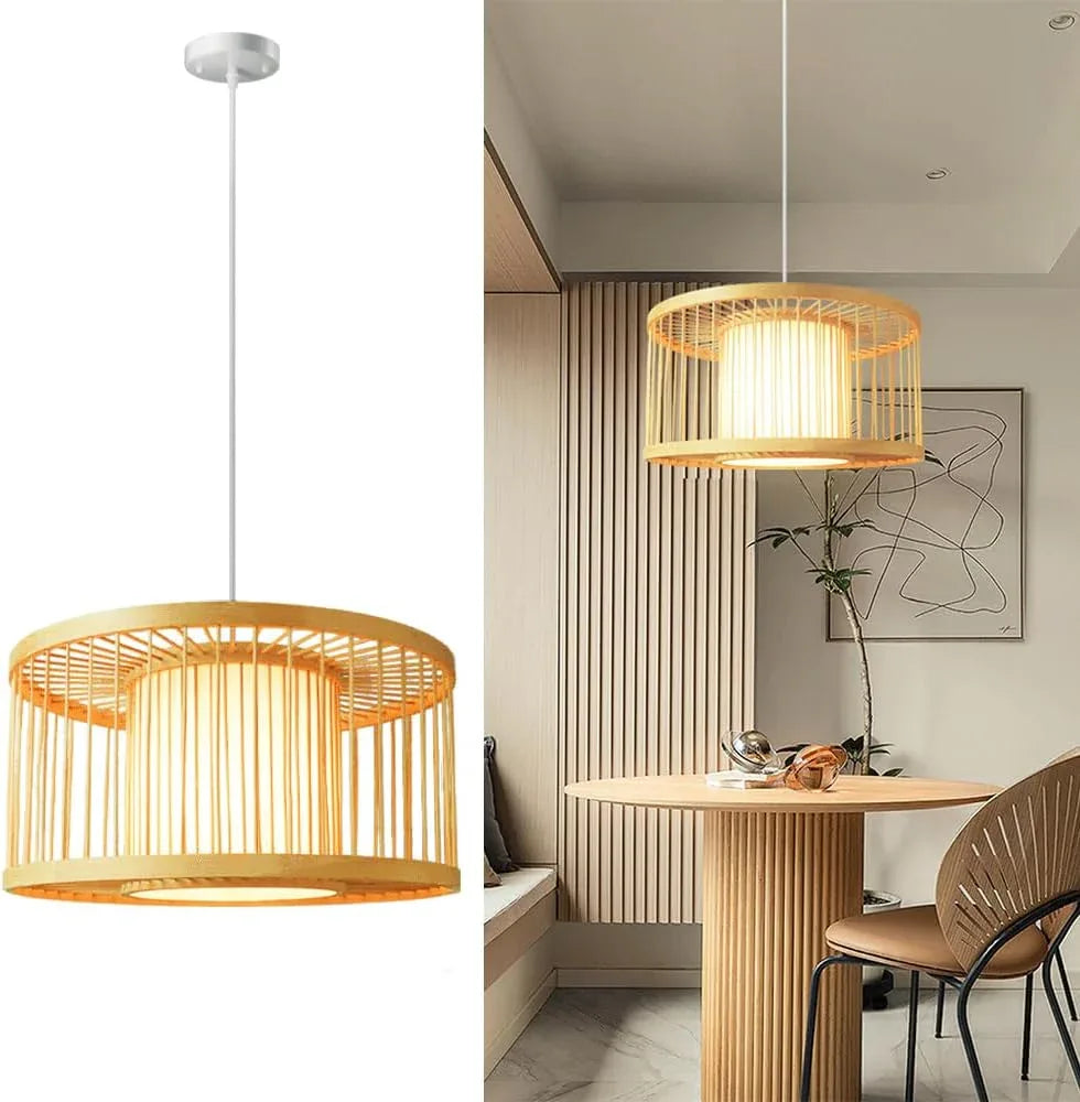 Audara-16-inch Boho Light Fixtures Ceiling Woven Pendant Light Crafted from Rattan and Faux Leather Fabric Suitable for Bedrooms, Hotels, Studies, and Various Spaces Pendant Chandelier