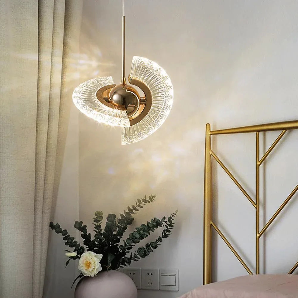 Audara-7-inch Crystal Chandeliers with Fan-Shaped Glass and Gold Spheres. A Simple, Modern Small Chandelier Suitable for Bedrooms, Study Rooms, Hotels, Kitchen Islands, and Ceiling Light Chandelier.