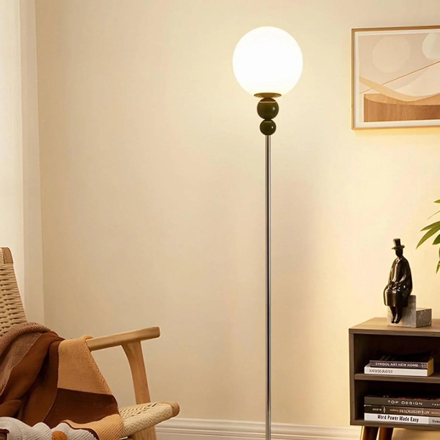 Audara-Scandinavian Minimalist Bedroom Bedside Floor Lamp E26 3 Tone Lighting H63” Living Room Next to Sofa Torchiere White Sphere Acrylic Standing Lamp Villa Club Cafe Lighting Fixture