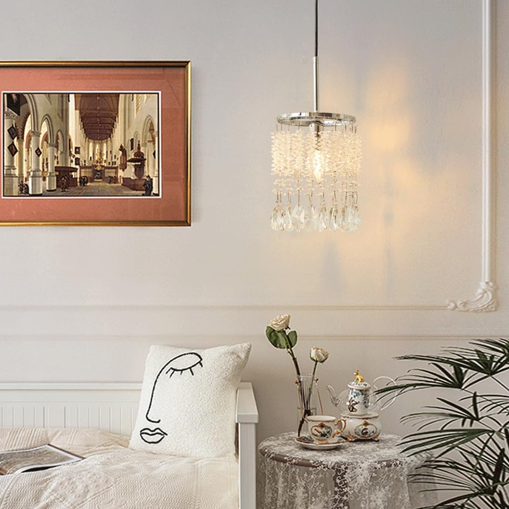 Audara-6-inch Crystal Pendant Light Suitable for Various Spaces Including Bedside, Bedroom, Hotel, Entryway, and Kitchen Island. Easily Blends Into Minimalist, Bohemian, and European Styles.