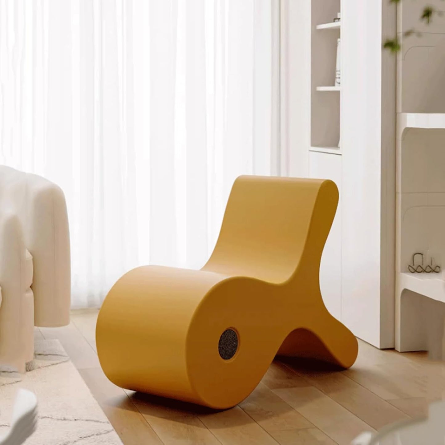 Audara-Creative Design Single Wingback Chair 35 Inch Yellow Lazy Leisure Sofa Chair Integrated Structure Comfortable Seat Surface Suitable for Living Room, Bedroom, Balcony White