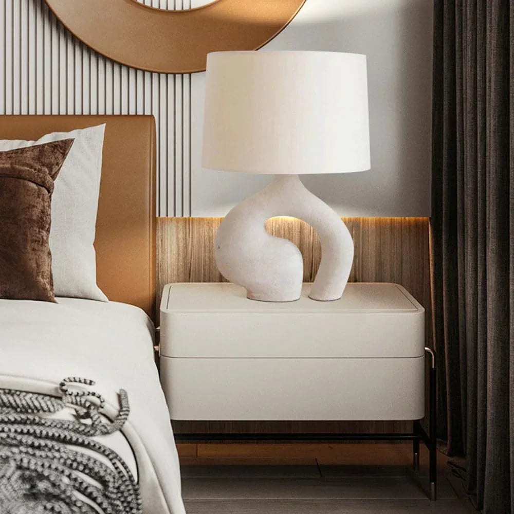 Audara-Modern Simple Living Room Study Room Desk Light Scandinavian Art Sample Room Showroom Kitchen Desk Lamp White Resin Handmade Fabric Table Lamp Villa B&B Hotel Decoration Lighting Fixture