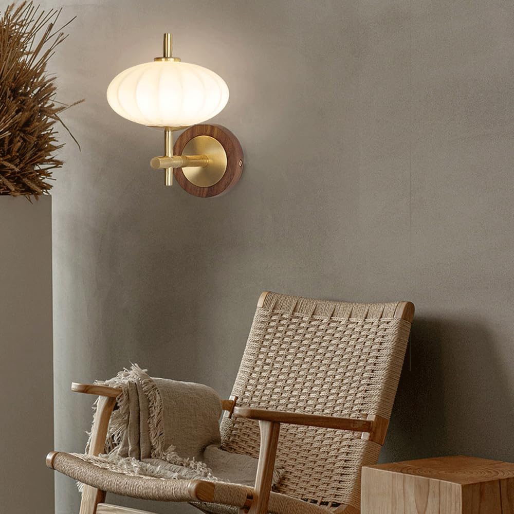 Audara-New Chinese Simple Wall Lamp Bedroom Bedside Decorative Wall Lights Walnut Retro Sconces Living Room Background Wall Mounted Lighting Fixture