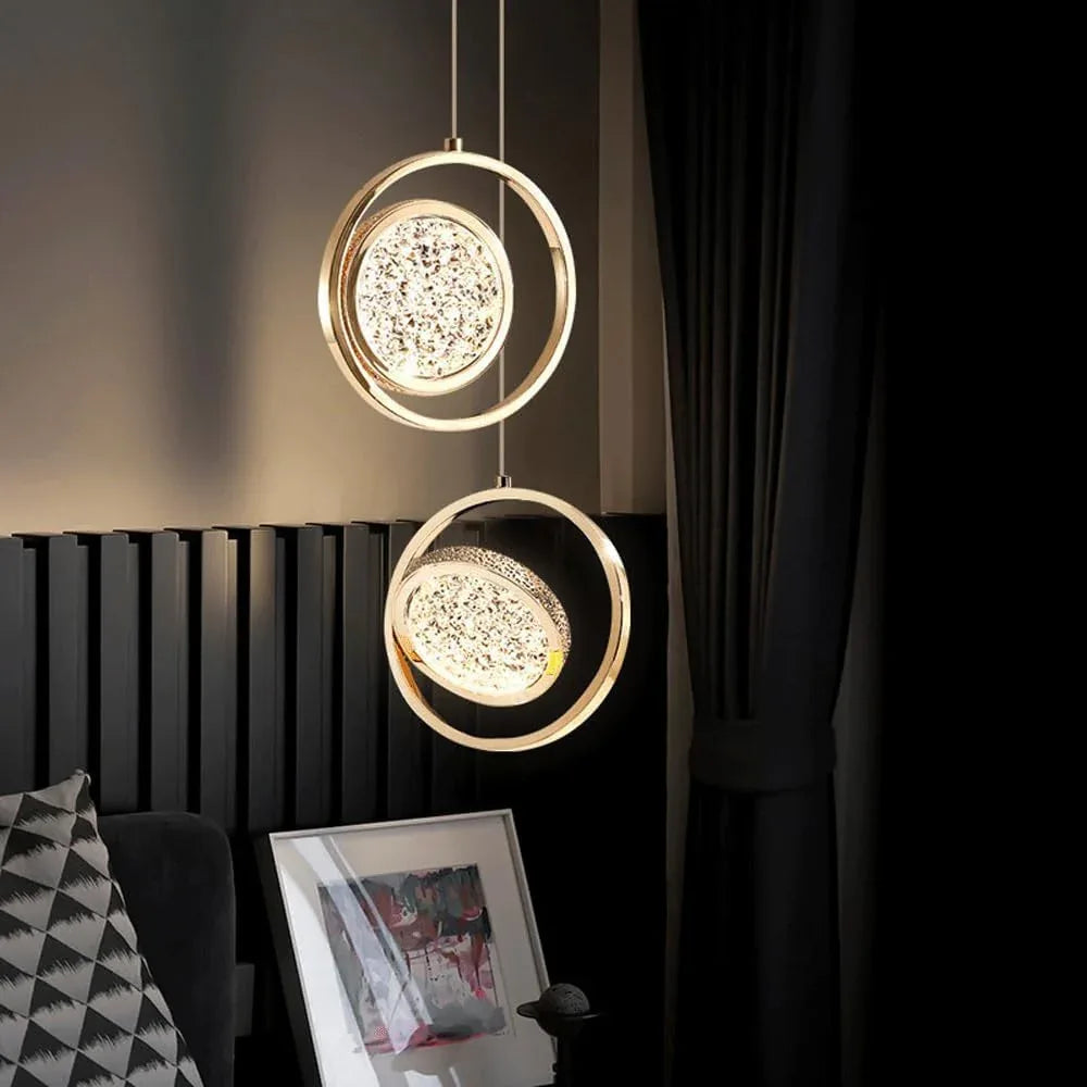 Audara-Crystal Pendant Light, A Modern and Understated Luxury Style 9in*2 Pendant Lamp, Suitable for Various Lighting Scenarios Such As Bedrooms, Dining Rooms, Entryways, and Kitchen Islands.