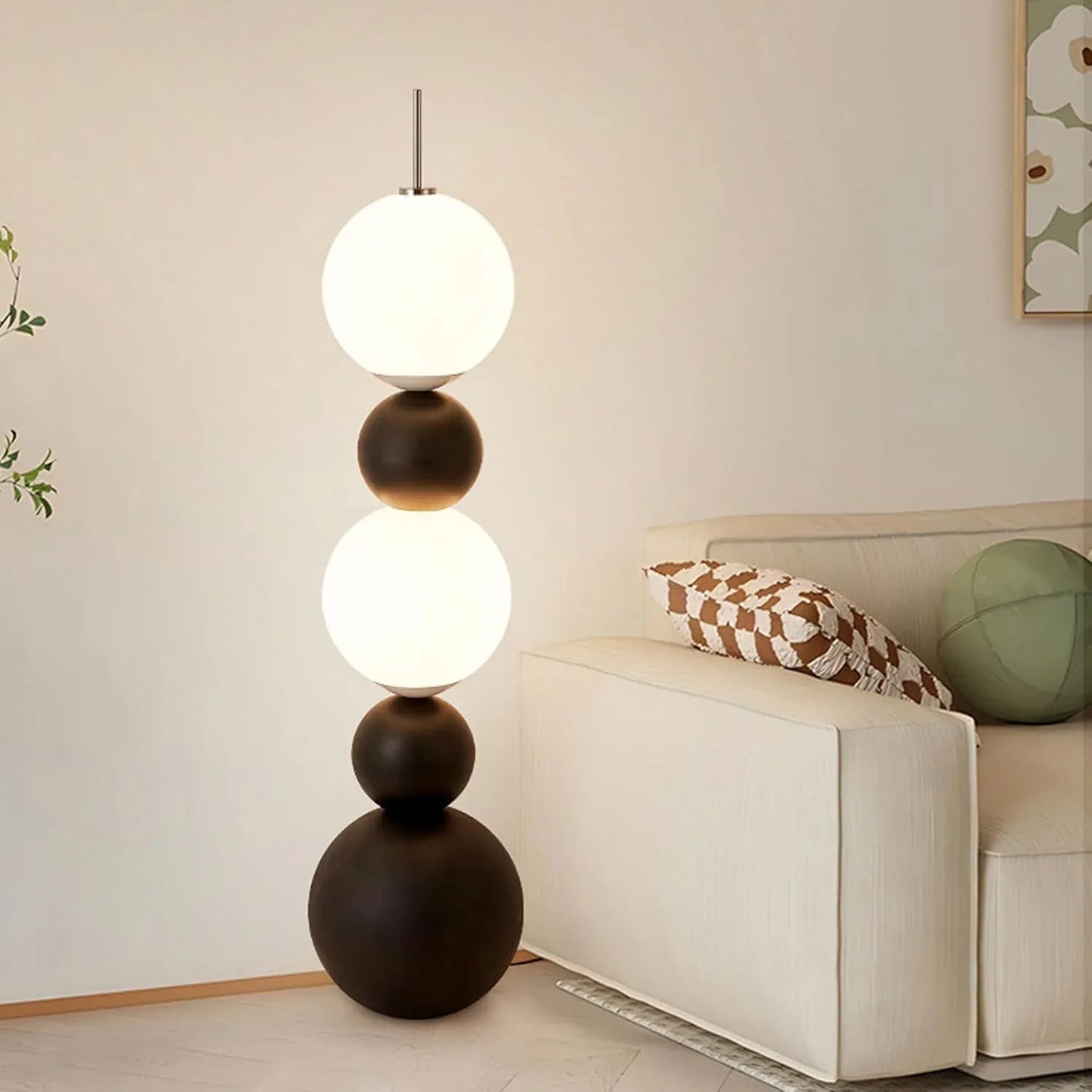 Audara-Creative Spherical LED Floor Lamp Black White Metal Standing Lamp H57.09in Corridor Living Room Bedroom Torchiere Showroom Dining Room Backdrop Decoration Lighting Fixture