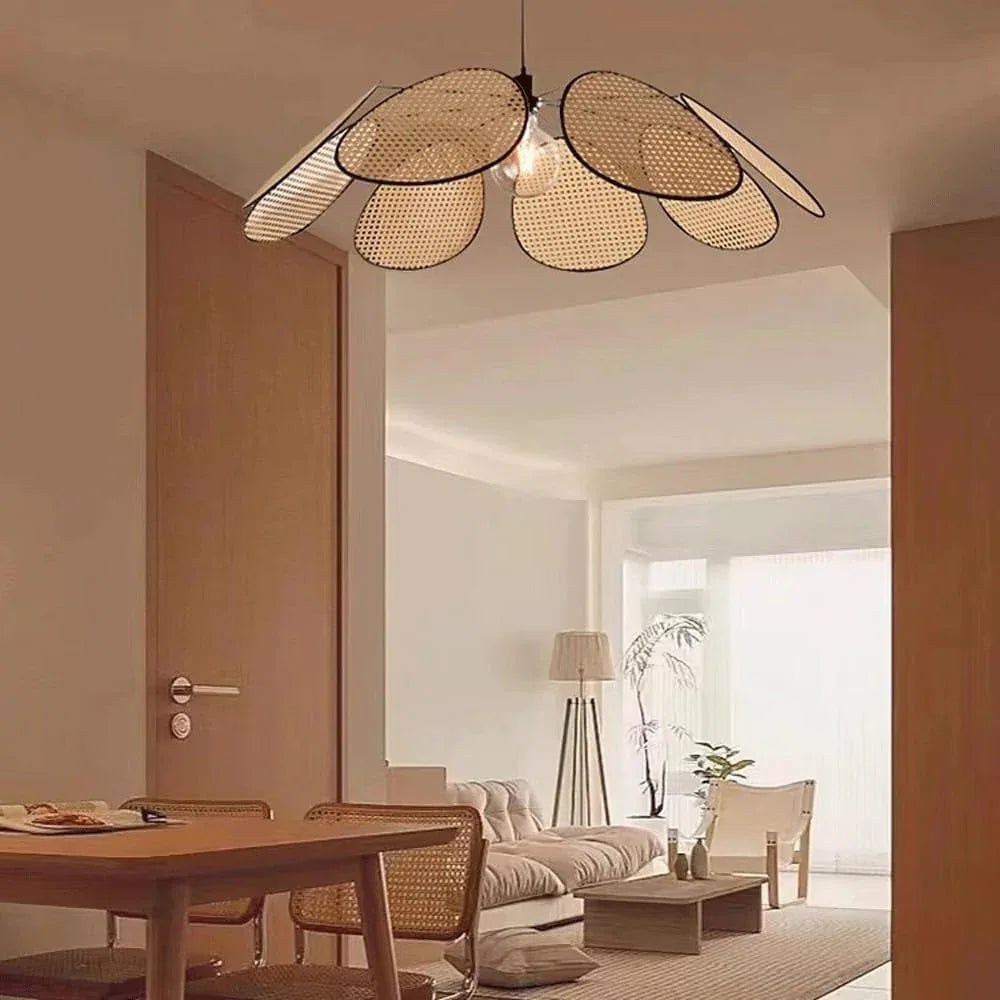 Audara-31-inch Woven Pendant Light Metal Frame with Artificial Rattan Shade Bohemian-Style Ceiling Light Fixture Suitable for Bedrooms, Hotel Lobbies, Kitchens, Islands, Entryways Retro Lamp
