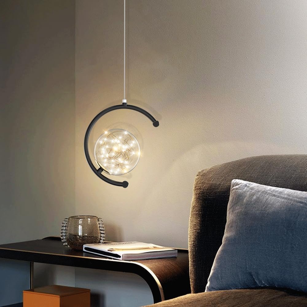 Audara-Personalized Creative Full Star Glass Pendant Light Modern Minimalist Round Ball Iron Bedside Hanging Lampe Gold Dimmable Single Head Chandeliers Dining Room Aisle Bar Lighting Fixture