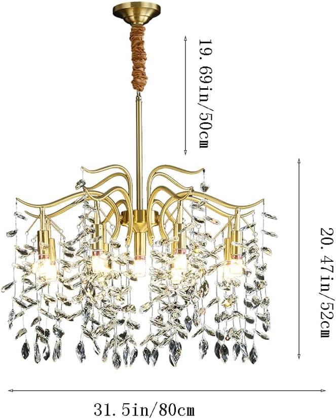 Audara-32-inch Crystal Chandeliers European Modern-Style Chandeliers for Living Rooms Suitable for Bedrooms, Studies, Hotels, Kitchens, and Island Ceiling Lights Brass Chandelier