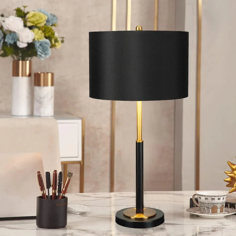 Audara-Luxury Postmodern Study Bedroom Desk Light Simple Living Room Sofa Beside Bedside Desk Lamp Fashion Black Cylinder Fabric Table Lamp Hotel Front Desk Coffee Shop B&B Lighting Fixture