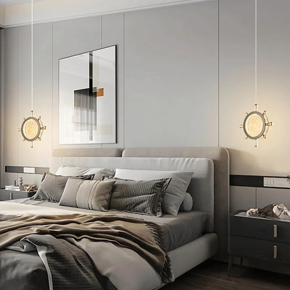 Audara-7-inch Crystal Pendant Light, Ship's Wheel Shaped, European Modern Minimalist Style, Suitable For Installation In Various Spaces Such As Bedrooms, Hotels, Dining Rooms, Entryways, And Kitchen I