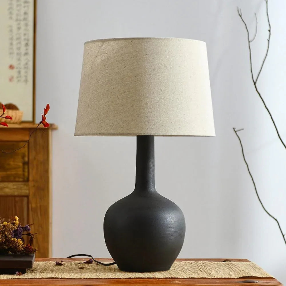 Audara-Wabi-sabi Style Bedroom Bedside Desk Light Natural Cozy Pottery Fabric Desk Lamp Study Office Restaurant Table Lamp Farmhouse B&B Hotel Front Desk Club Cafe Lighting Fixture