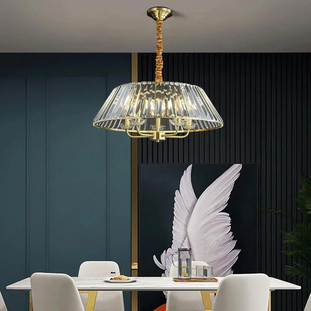 Audara-19-inch Crystal Chandeliers with 4 Light Heads European Modern-Style Chandeliers for Living Rooms Suitable for Bedrooms, Studies, Hotels, Kitchens, Island Ceiling Lights Brass Chandelier