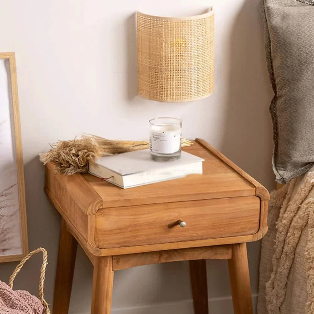 Audara-Modern Simple Wall Lamp Japanese Log Style Rattan Wall Lights Hand-Woven Bedroom B&B Bedside Sconces Entryway Aisle Corridor Decorative Mounted Lighting Fixture