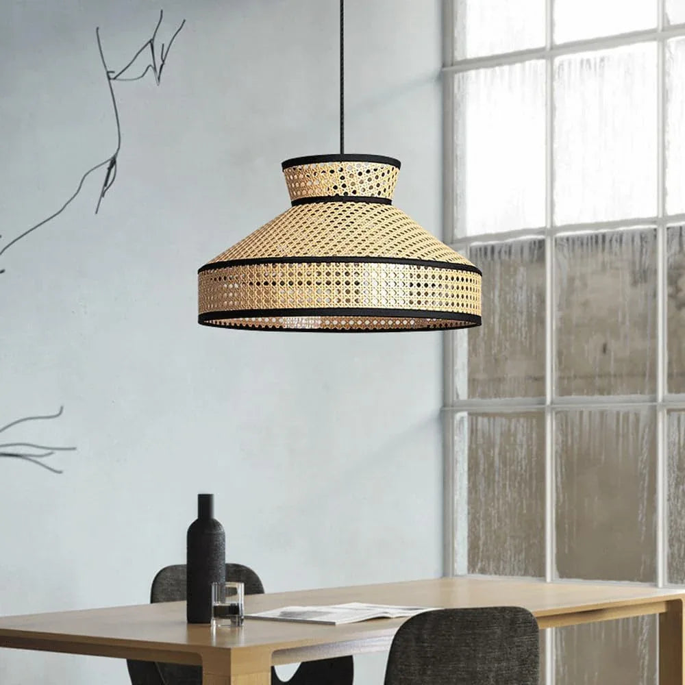 Audara-18in Woven Rattan Pendant Light Bohemian & Wabi-Sabi Style Multi-Functional Ceiling Light Fixture Suitable for Bedrooms, Hotels, Study Rooms, Dining Areas, Entryways & More Retro Lamp
