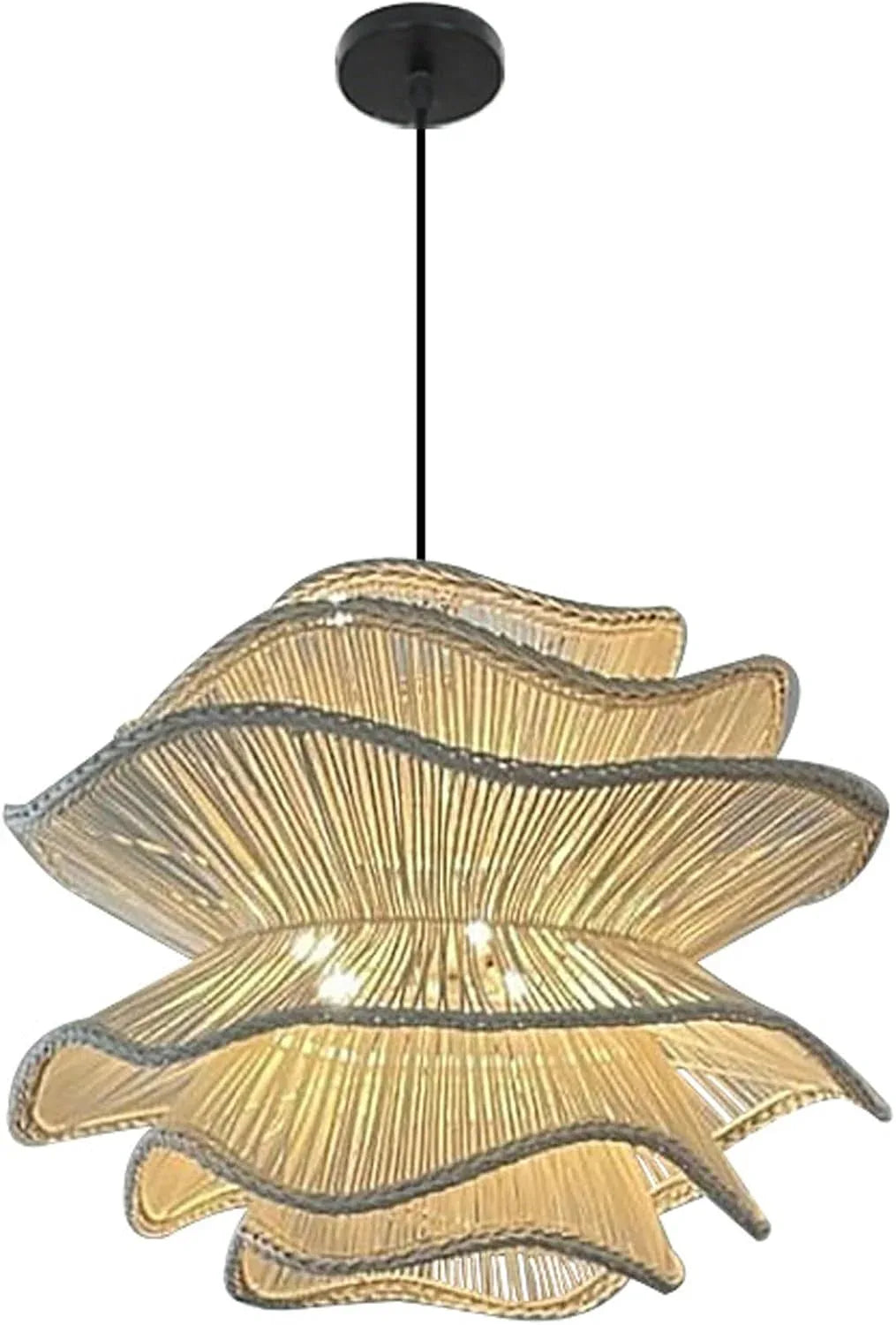 Audara-Medium Hanging Lamp 3-Tier Japanese Rattan Chandelier Suitable for Living Room, Hallway, Farmhouse, Beach House, New Chinese Lighting (D19.69in/50cm)
