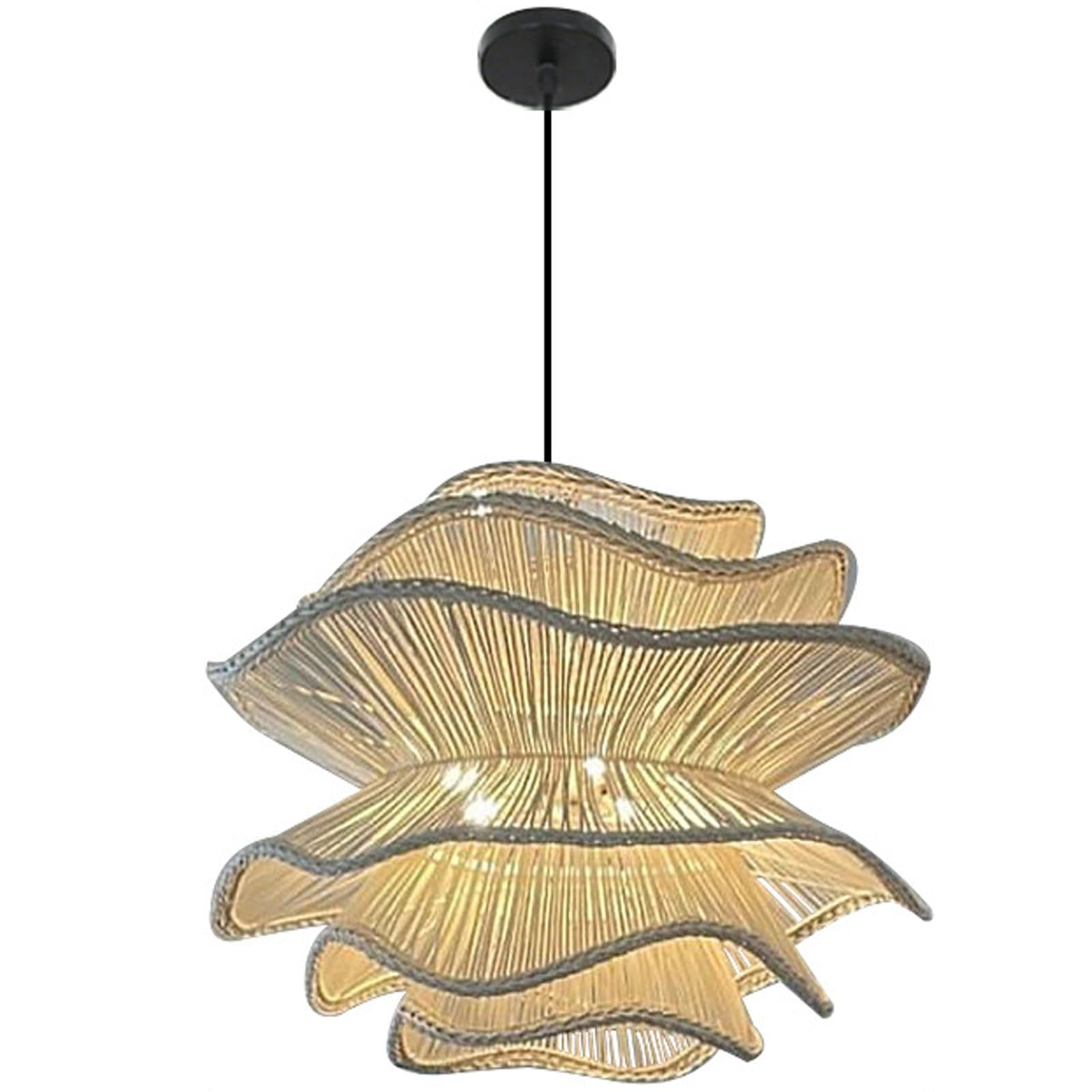 Suspension AudaraMedium, Lustre Japonais en Rotin à 3 Niveaux, Convient pour le Salon, le Couloir, la Ferme, la Maison de Plage, Éclairage Nouveau Chinois (D19.69in/50cm)