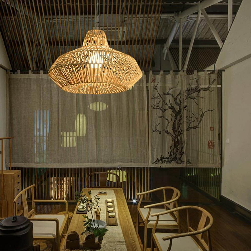 Audara-22-inch Woven Pendant Light Metal Frame Paired with Rattan Fresh and Elegant Appearance Retro Without Being Old-Fashioned Bohemian, Wabi-sabi, Tropical—a Multi-Style Ceiling Light Fixture
