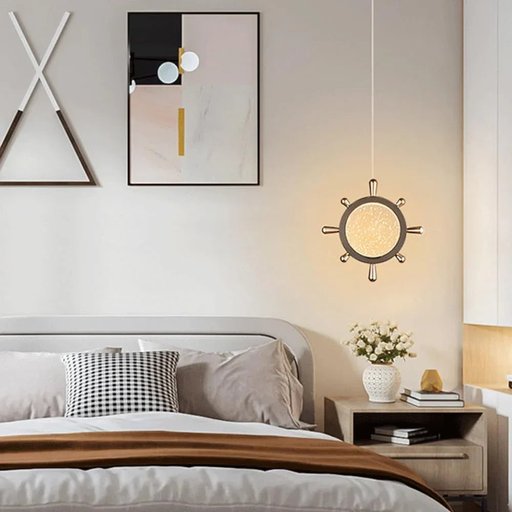 Audara-7-inch Crystal Pendant Light, Ship's Wheel Shaped, European Modern Minimalist Style, Suitable For Installation In Various Spaces Such As Bedrooms, Hotels, Dining Rooms, Entryways, And Kitchen I
