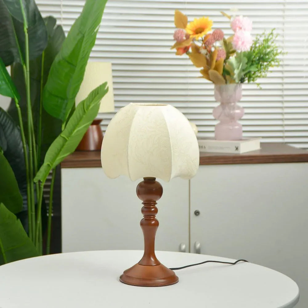 Audara-New Chinese High-end Bedroom Bedside Desk Light Vintage Nostalgia White Fabric Wooden Desk Lamp Living Room Sofa Side Counter Table Lamp Sample House Backdrop Farmhouse Lighting Fixture