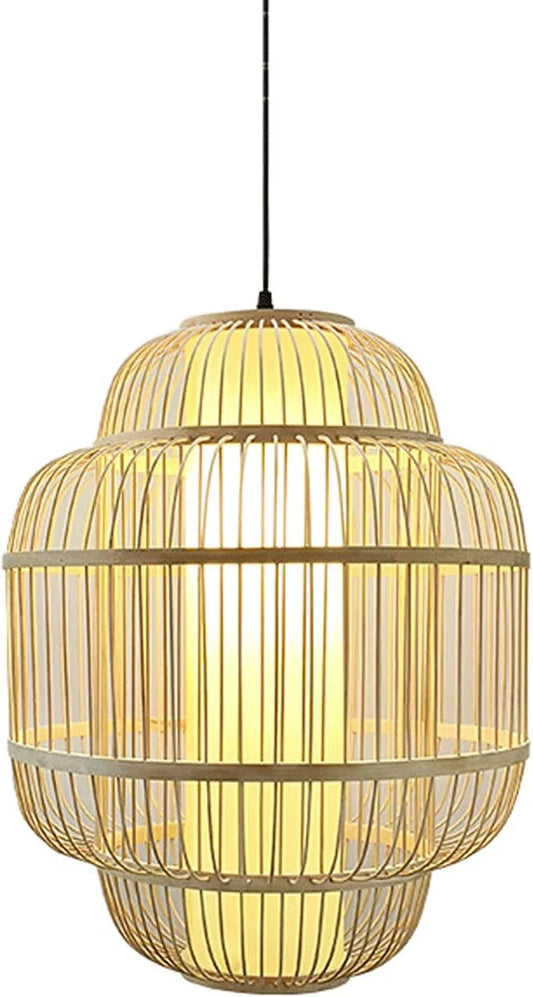 Audara-16-inch Woven Pendant Light Bamboo Frame with Parchment Paper Shade Compatible with Most Bulbs Bohemian, Wabi-Sabi, Tropical-Inspired Ceiling Light Fixture