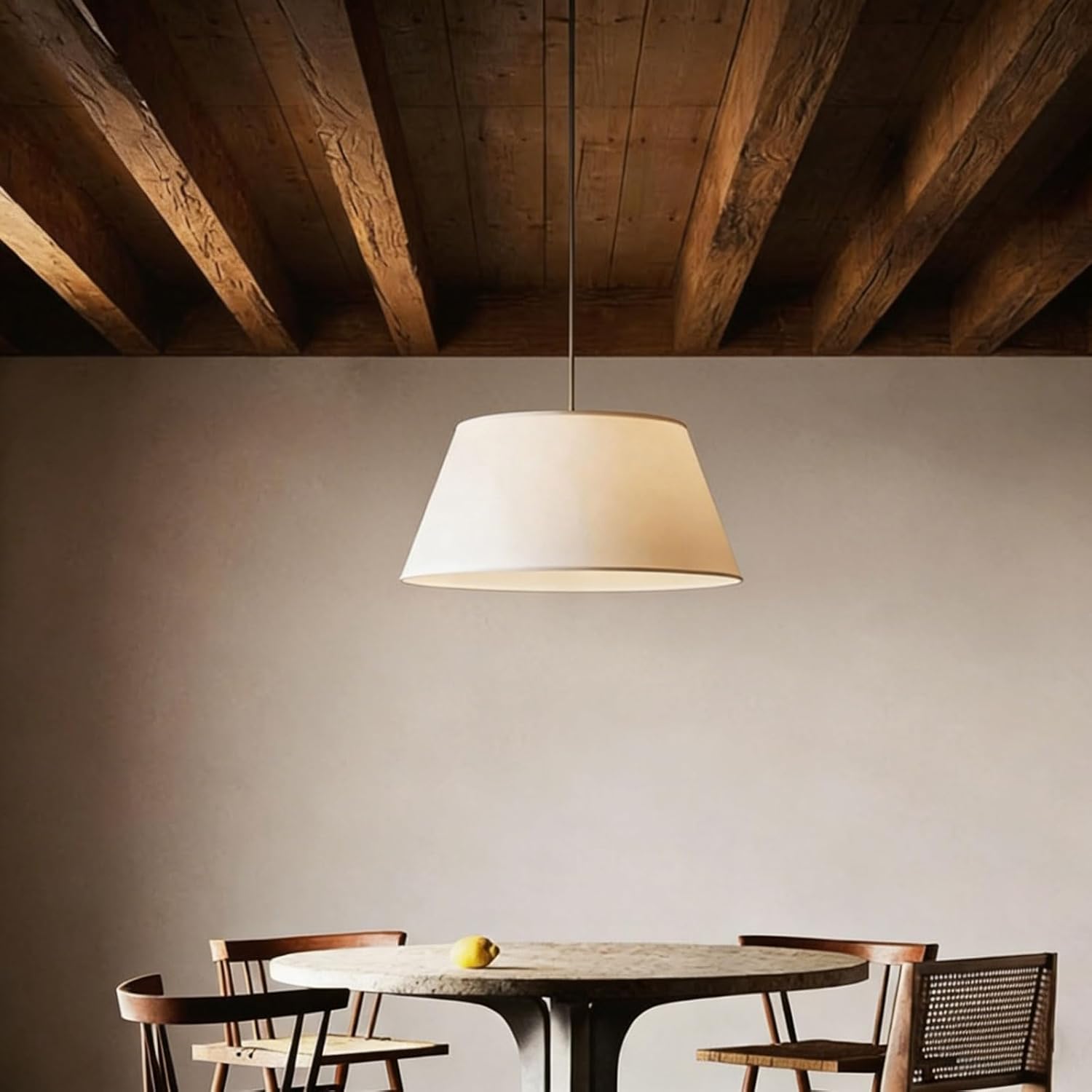 Audara Suspension Tambour en Tissu Blanc 20 po, Lustre LED en Tissu à Intensité Variable Trois Couleurs, Convient aux Chambres, Salons, Salles à Manger et Îlots de Cuisine