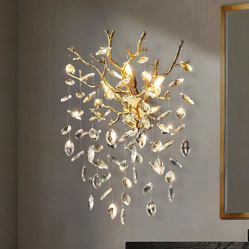 Audara-Light Luxury Creative Tree Branch Crystal Wall Lamp G9 Lamp Base Hotel Bedroom Bedside Dining Room Wall Lights 15.5in Living Room TV Background Wall Sconces Suitable For Clubhouse CafeLighting Fixture