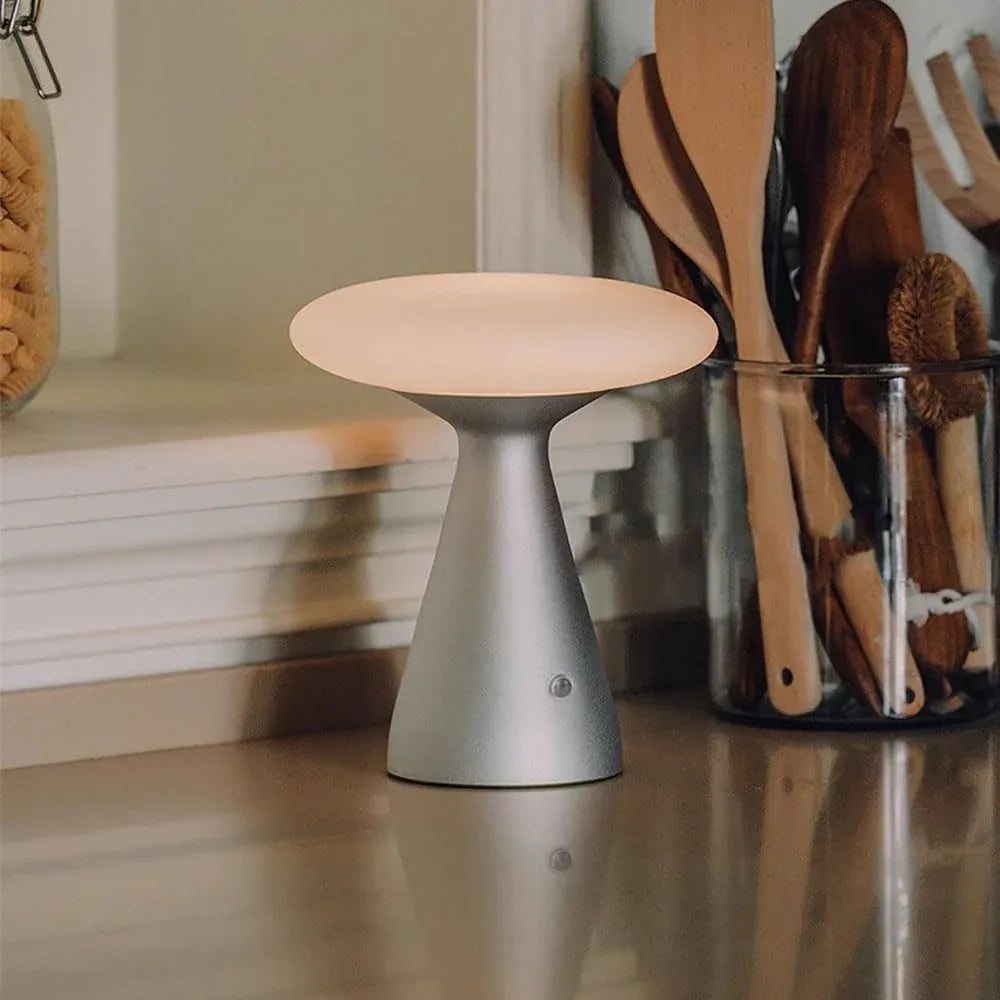 Audara-Retro Study Office Desk Light Creative Light Luxury Mushroom Shape Touch Dimming Rechargeable LED Stainless Steel Desk Lamp Portable Camping Ambience Table Lamp Bedroom Bedside Lighting Fixture