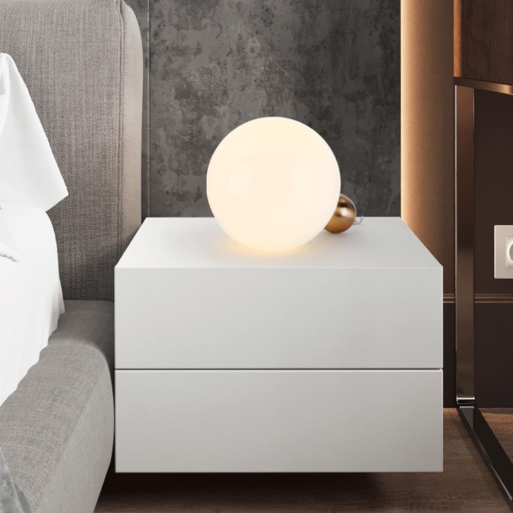Audara-Postmodern Creative Living Room Bedroom Study Desk Light Art White Globe Glass Desk Lamp Simple Bedside Sofa Beside Counter Table Lamp Villa Club Sample Room Backdrop Lighting Fixture