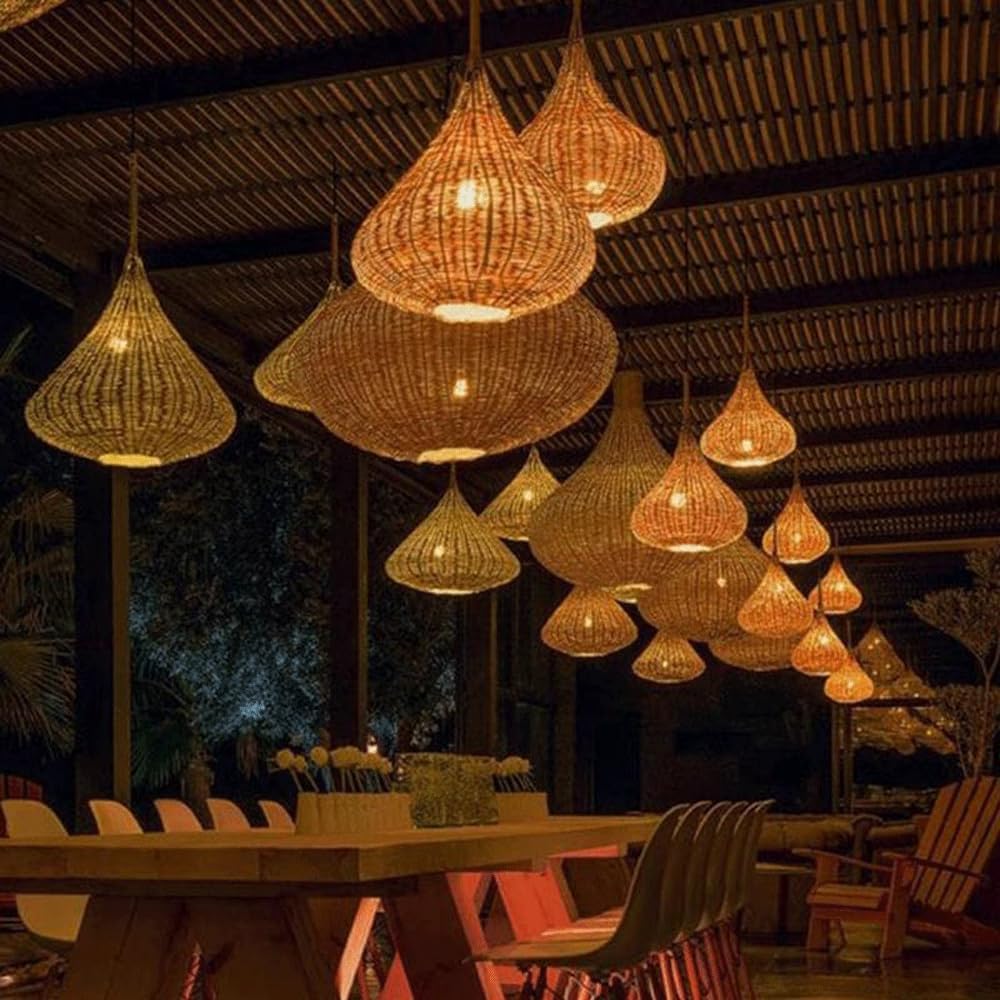 Audara-16-inch Woven Pendant Light Bohemian, Wabi-Sabi, and Multi-Style Ceiling Light Fixture Suitable for Bedrooms, Hotels, Study Rooms, Dining Areas, Entryways, and More Retro Lamp