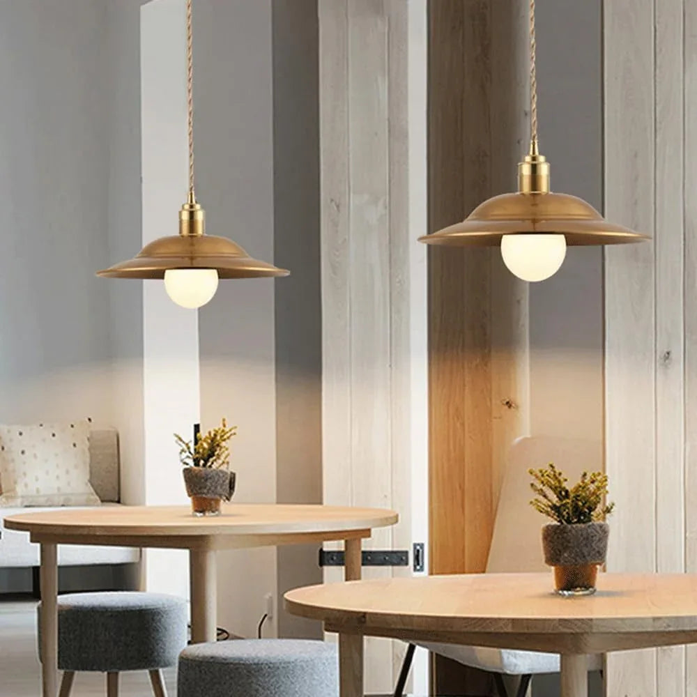 Audara-Modern Minimalist Bedroom Bedside Aluminum Pendant Light Creative 10.23in Copper Disc Hanging Lampe E27 Screw-in Chandeliers Scandinavian Hotel Living Room Decor Lighting Fixture