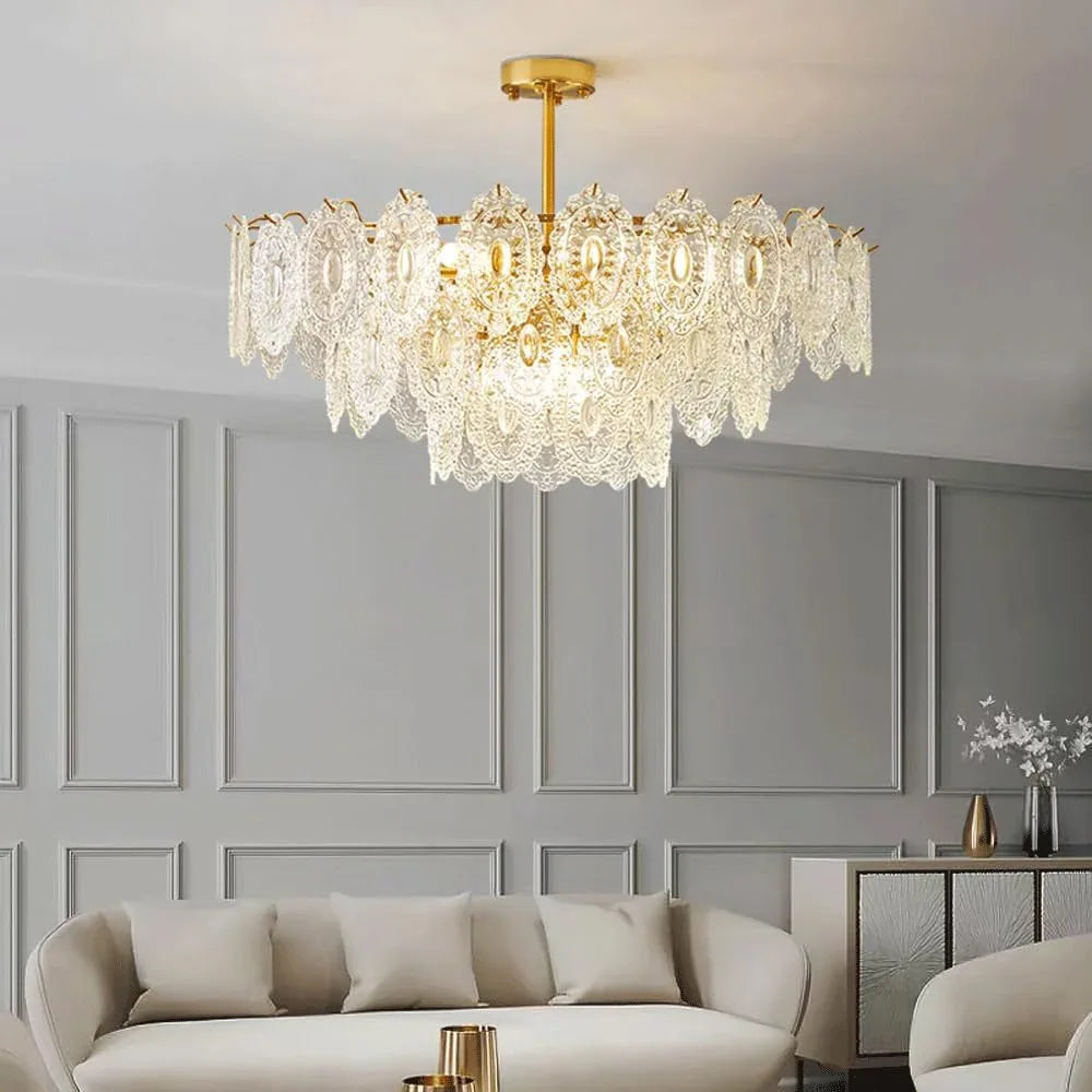 Audara-Light Luxury Creative Glass Pendant Lightled French Iron Living Room Bedroom Lighting Fixturese Eye Protection Three Color Changing Light Restaurant Chandeliers Hotel Cafe And Kids Room HangingLamp