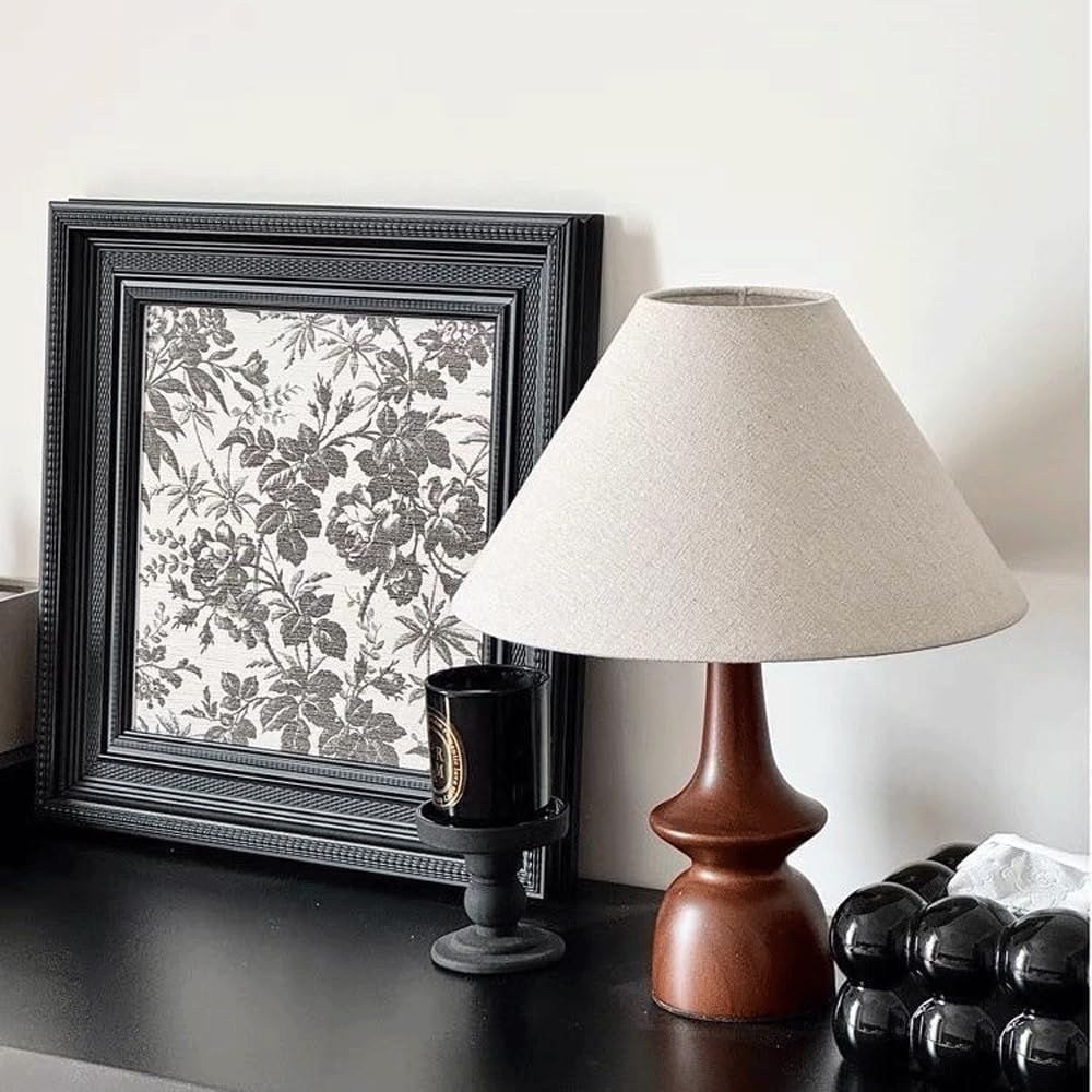 Audara-Wood Colour Vintage Rubberwood Fabric Desk Light Nature Farmhouse B&B Villa Desk Lamp Warm Living Room Bedroom Office Table Lamp Club Library Apartment Dining Room Lighting Fixture