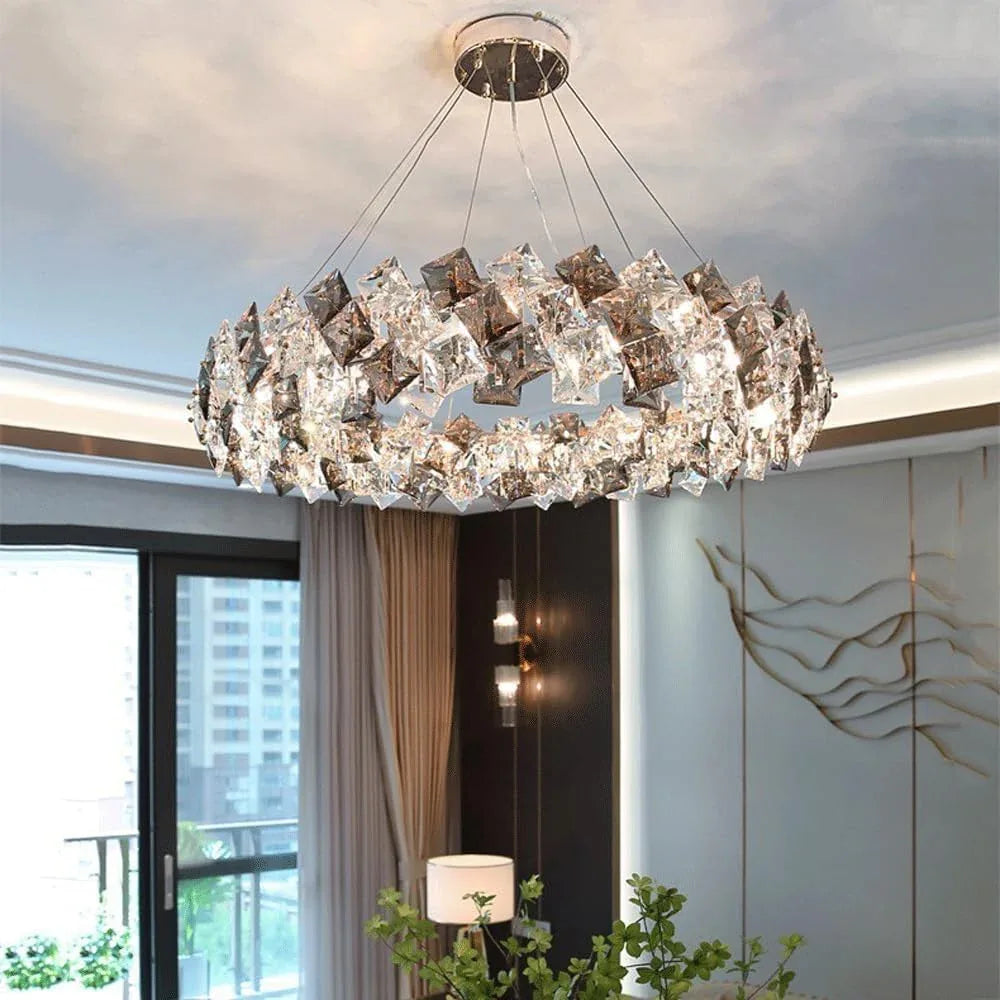Audara-16-inch Crystal Chandeliers Suitable for Various Spaces Such As Bedrooms, Hotels, and Kitchen Islands Semi-Flush Mount Small Chandeliers for Living Rooms