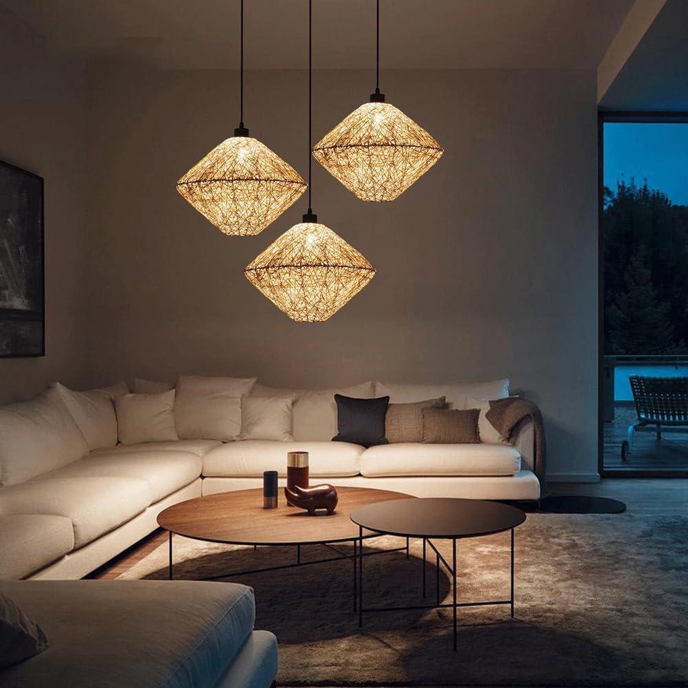 Audara-16in Woven Rattan Pendant Light Bohemian & Wabi-Sabi Style Multi-Functional Ceiling Light Fixture Suitable for Bedrooms, Hotels, Study Rooms, Dining Areas, Entryways, and More Retro Lamp