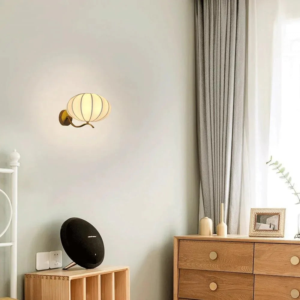 Audara-Bedroom Bedside Silk Wall Lamp Pumpkin French Cream Wind Wall Lights Modern Living Room Backdrop Sconces Simple Aisle Corridor Ambiance Mounted Lighting Fixture