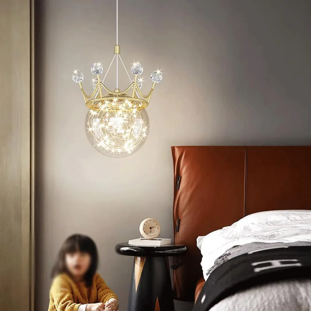 Audara-6-inch Crystal Pendant Light, Bohemian Style Queen Crown Shaped Lamp, Suitable for Various Spaces Such As Bedrooms, Hotels, Studies, Living Rooms, Kitchen Islands, and Entryways.